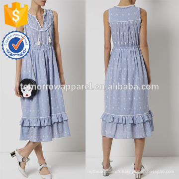 Nouveau Mode Bleu Coton Brodé Robe D&#39;été Fabrication En Gros Mode Femmes Vêtements (TA5282D)